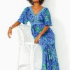 Dresses^Lilly Pulitzer Addison Elbow Sleeve Maxi Dress Abaco Blue In Turtle Awe Engineered Maxi Dress