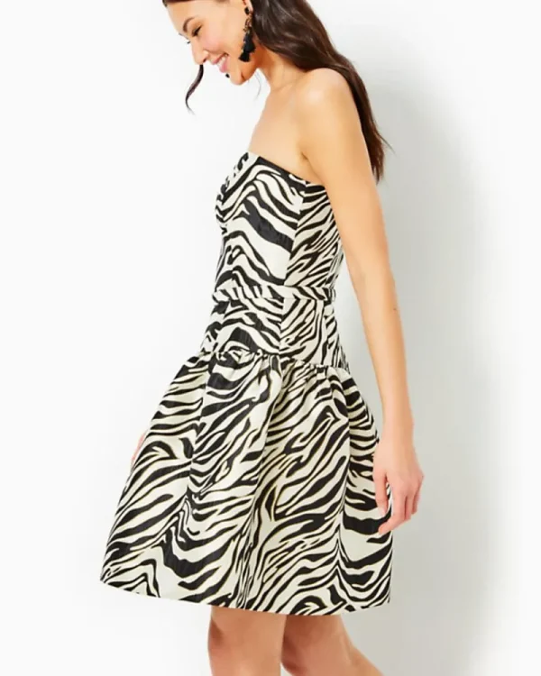 Dresses^Lilly Pulitzer Akela Strapless Jacquard Dress Black Zebra Jacquard
