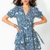 Dresses^Lilly Pulitzer Alexandria Elbow Sleeve Cotton Wrap Dress Aegean Navy Beach Path