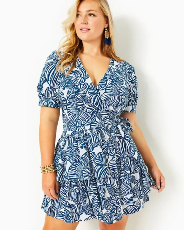 Dresses^Lilly Pulitzer Alexandria Elbow Sleeve Cotton Wrap Dress Aegean Navy Beach Path