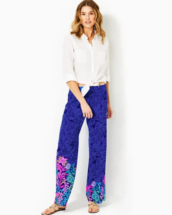 Bottoms^Lilly Pulitzer 32" Bal Harbour Palazzo Pant Aegean Navy Calypso Coast Engineered Pant
