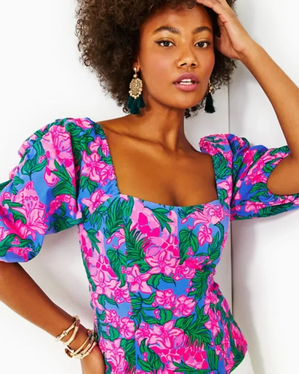 Tops^Lilly Pulitzer Bitsy Stretch Cotton Top Cerise Pink Safari Sunset