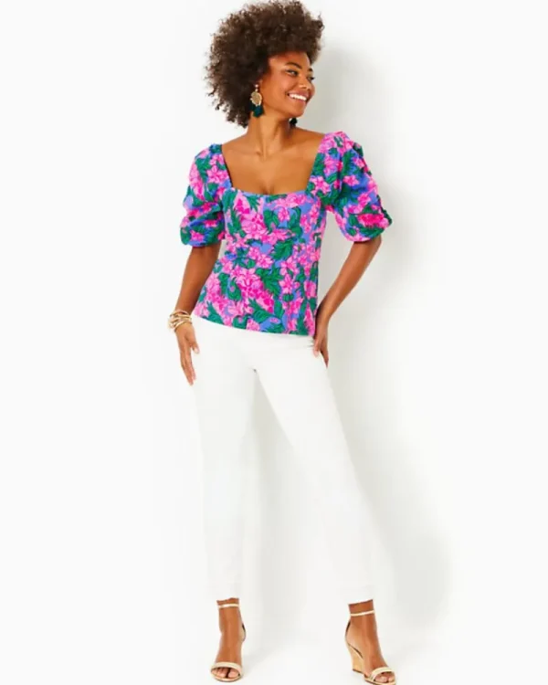 Tops^Lilly Pulitzer Bitsy Stretch Cotton Top Cerise Pink Safari Sunset
