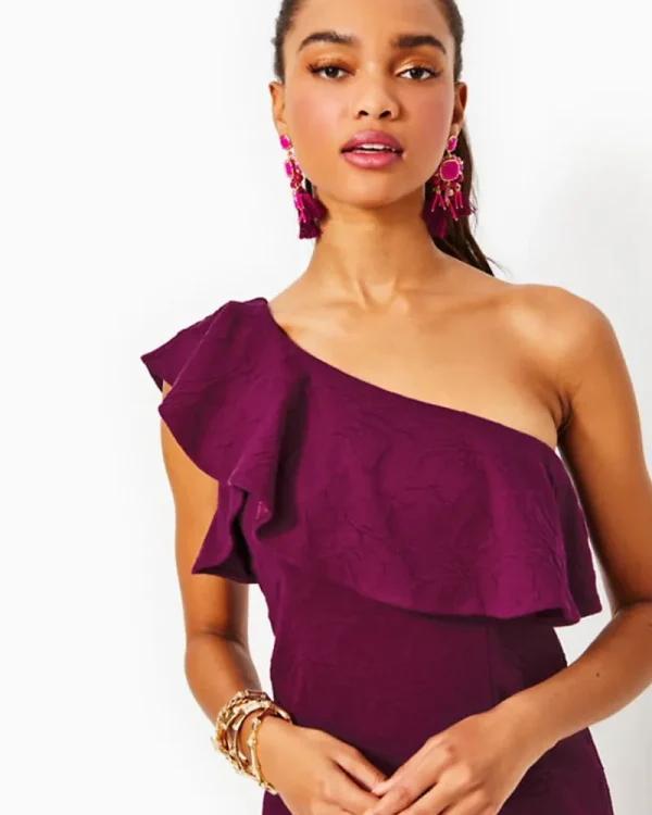 Dresses^Lilly Pulitzer Bordeaux One-Shoulder Dress Amarena Cherry Knit Pucker Jacquard