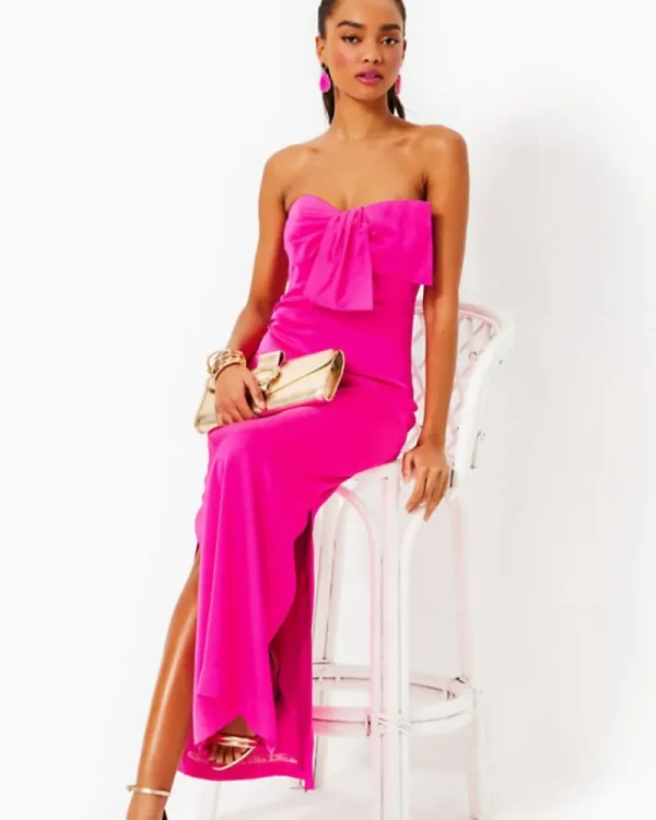 Dresses^Lilly Pulitzer Carlynn Satin Maxi Bow Dress Pink Palms