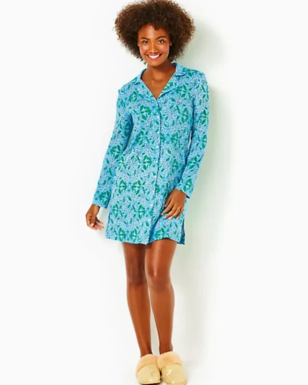 Pajamas^Lilly Pulitzer Chilton Pajama Nightshirt Bon Bon Blue Leapin Leopards