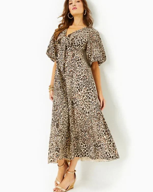 Dresses^Lilly Pulitzer Clairanne Elbow Sleeve Maxi Dress Macadamia Big Pattern Play
