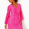 Dresses^Lilly Pulitzer Cleme Silk Dress Pink Palms Fish Clip Chiffon