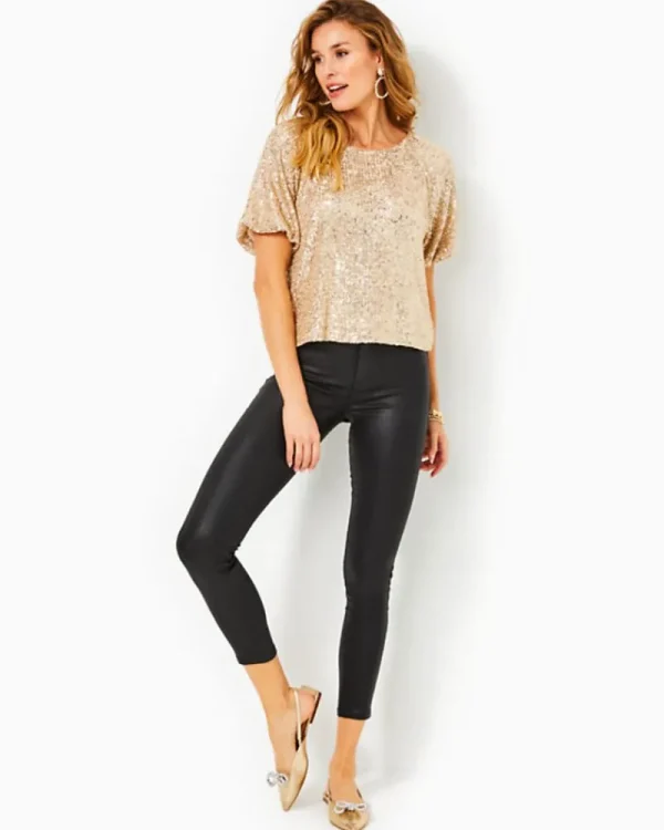 Tops^Lilly Pulitzer Cressida Sequin Knit Top Gold Metallic Treasure Box Sequin Knit