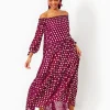 Swim^Lilly Pulitzer Dayla Maxi Cover-Up Amarena Cherry Pattern Play Viscose Metallic Clip