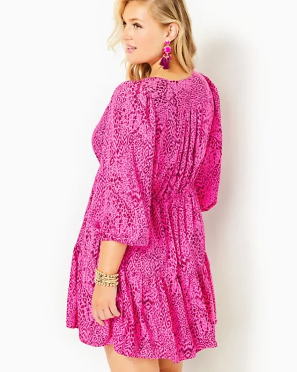 Dresses^Lilly Pulitzer Deacon 3/4 Sleeve V-Neck Dress Cerise Pink Pattern Play