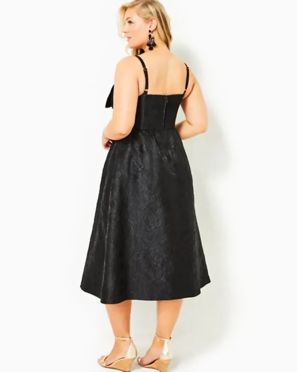 Dresses^Lilly Pulitzer Ellara Jacquard Midi Bow Dress Onyx Leaf An Impression Jacquard