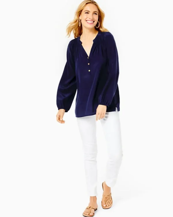 Tops^Lilly Pulitzer Elsa Silk Top True Navy