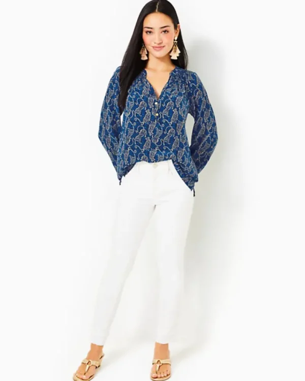 Tops^Lilly Pulitzer Elsa Silk Top Low Tide Navy Easy To Spot