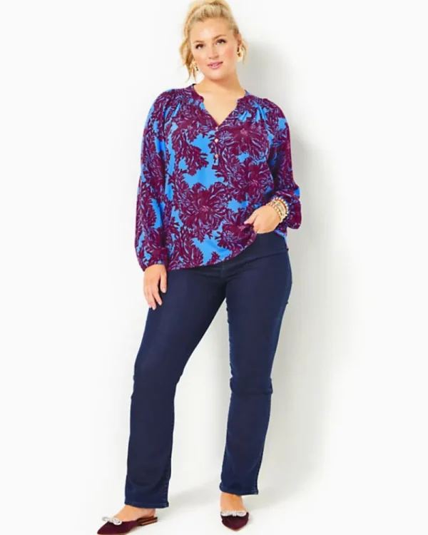Tops^Lilly Pulitzer Elsa Silk Top Abaco Blue Feel Like A Shellebrity