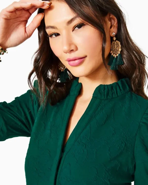 Dresses^Lilly Pulitzer Elsey Popover Dress Evergreen Knit Pucker Jacquard