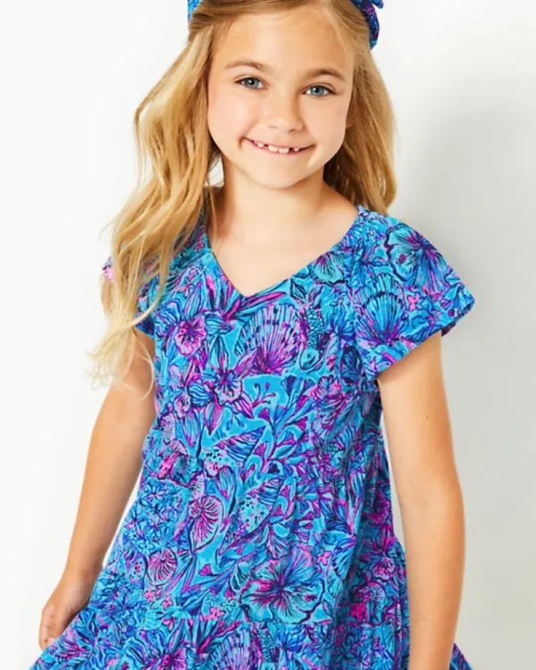 Girls Dresses & Rompers^Lilly Pulitzer Girls Mini Kawai Tiered Dress Breakwater Blue Shells N Bells