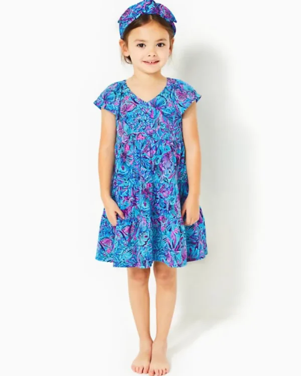Girls Dresses & Rompers^Lilly Pulitzer Girls Mini Kawai Tiered Dress Breakwater Blue Shells N Bells
