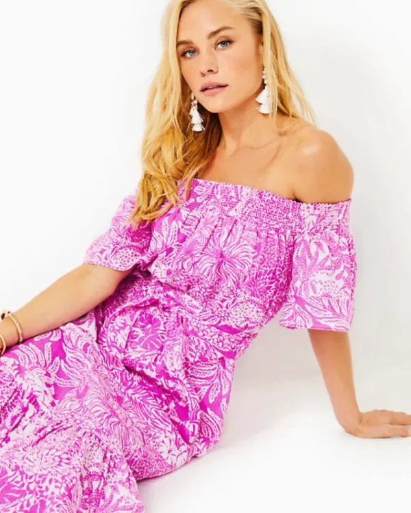 Dresses^Lilly Pulitzer Isbell Off-The-Shoulder Linen Midi Dress Wild Fuchsia Swipe Right