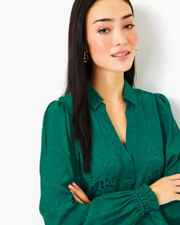 Tops^Lilly Pulitzer Jaylene Jacquard Top Evergreen Party Animal Jacquard