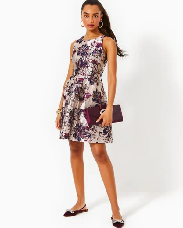 Dresses^Lilly Pulitzer Jollian Floral Jacquard Dress Low Tide Navy X Amarena Cherry Fete Floral Brocade