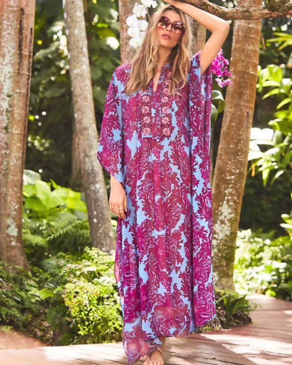 Dresses^Lilly Pulitzer Julieta Embellished Maxi Caftan Abaco Blue Feel Like A Shellebrity
