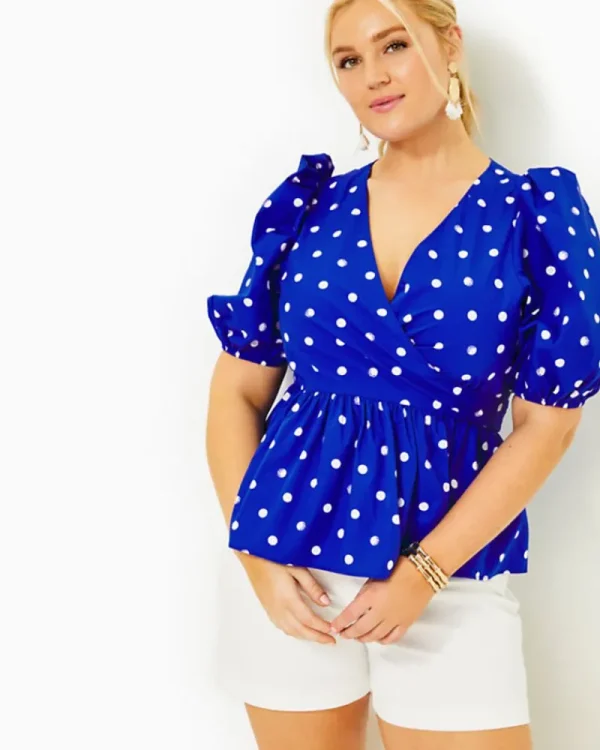 Tops^Lilly Pulitzer Kara Cotton Wrap Top Blue Grotto Hotter Spot