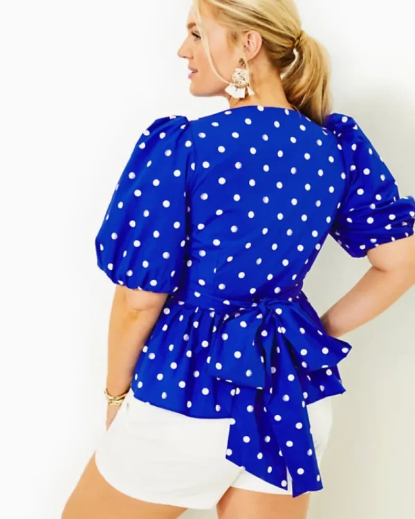 Tops^Lilly Pulitzer Kara Cotton Wrap Top Blue Grotto Hotter Spot