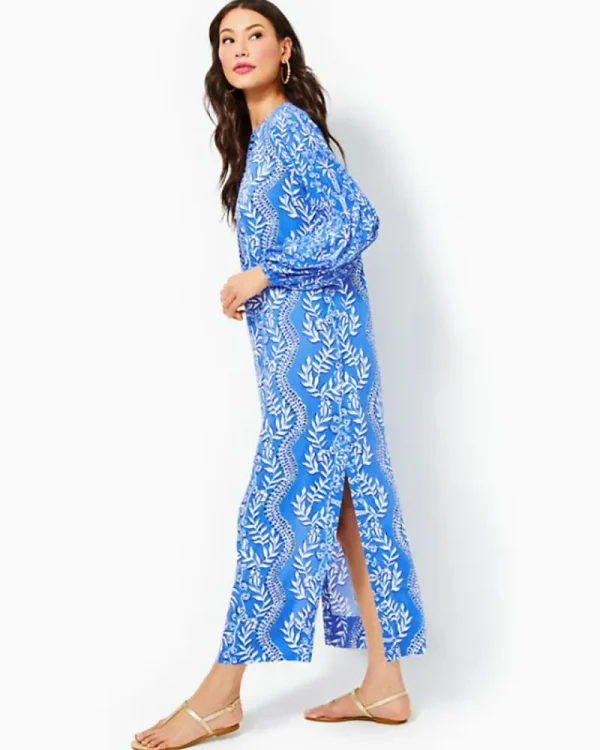 Dresses^Lilly Pulitzer Laurelie Long Sleeve Maxi Caftan Abaco Blue Have It Both Rays Engineered Woven Maxi