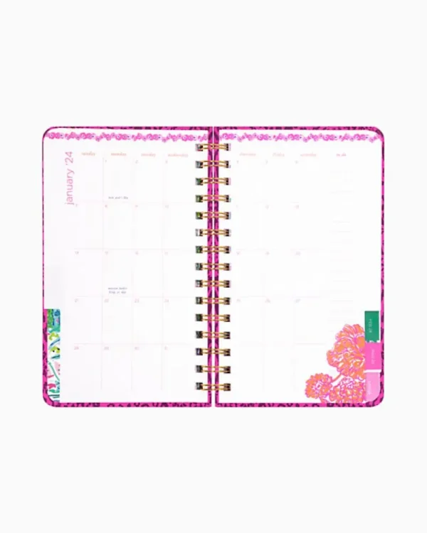 Office Supplies & Stationery^Lilly Pulitzer 2024 Medium Monthly Planner - 12 Month Cerise Pink Pattern Play