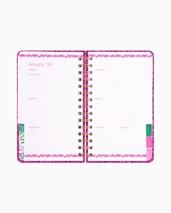 Office Supplies & Stationery^Lilly Pulitzer 2024 Medium Monthly Planner - 12 Month Cerise Pink Pattern Play