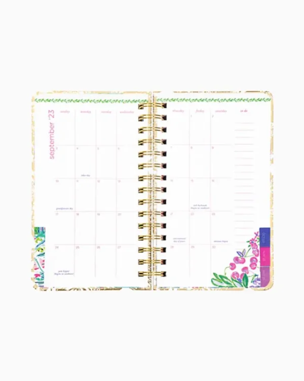 Office Supplies & Stationery^Lilly Pulitzer 2023-2024 17 Month Medium Agenda Gold Metallic Safari Sangria