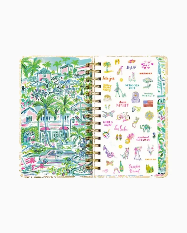 Office Supplies & Stationery^Lilly Pulitzer 2023-2024 17 Month Medium Agenda Gold Metallic Safari Sangria