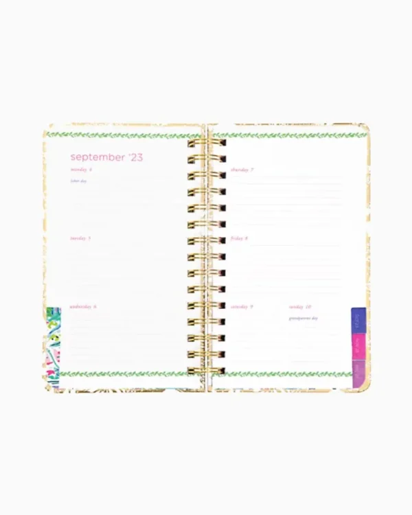 Office Supplies & Stationery^Lilly Pulitzer 2023-2024 17 Month Medium Agenda Gold Metallic Safari Sangria