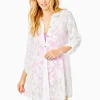 Swim^Lilly Pulitzer Natalie Shirtdress Cover-Up Resort White Poly Crepe Swirl Clip
