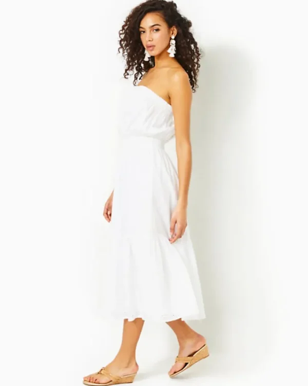 Dresses^Lilly Pulitzer Nikole Strapless Eyelet Midi Dress Resort White Tidepool Eyelet