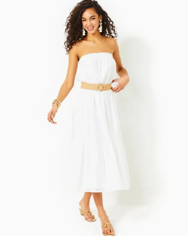 Dresses^Lilly Pulitzer Nikole Strapless Eyelet Midi Dress Resort White Tidepool Eyelet