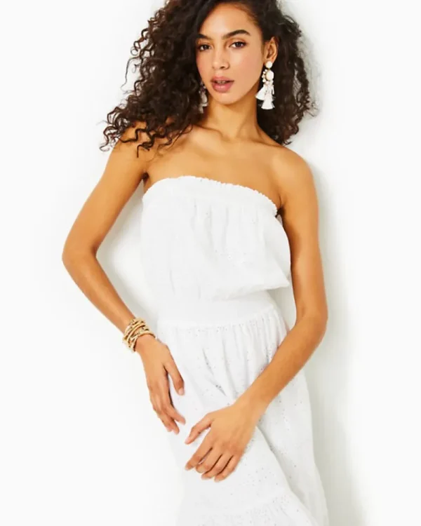Dresses^Lilly Pulitzer Nikole Strapless Eyelet Midi Dress Resort White Tidepool Eyelet