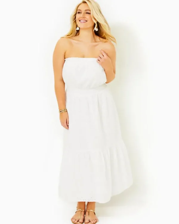 Dresses^Lilly Pulitzer Nikole Strapless Eyelet Midi Dress Resort White Tidepool Eyelet