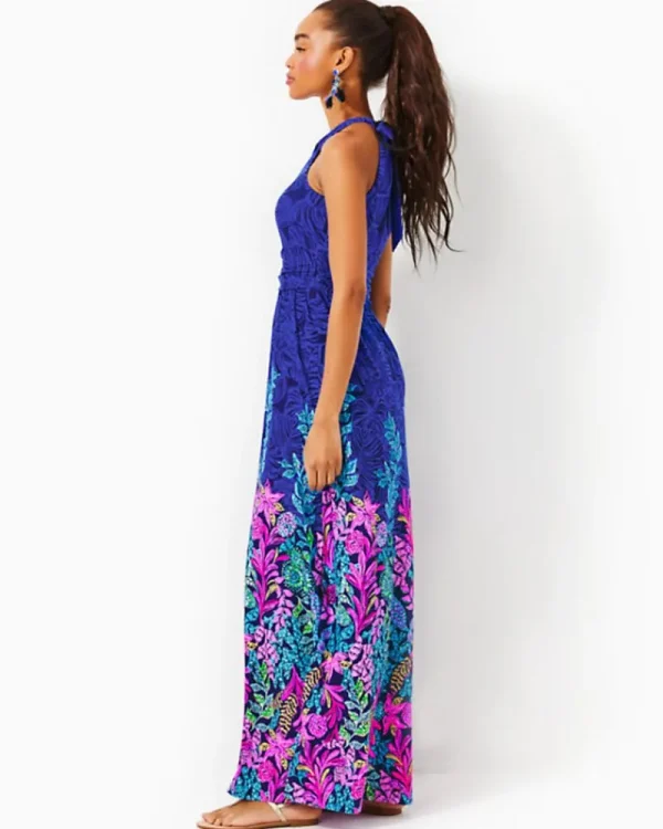 Dresses^Lilly Pulitzer Orla Halter Maxi Dress Aegean Navy Calypso Coast Engineered Knit Dress