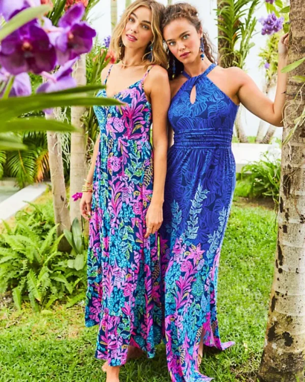 Dresses^Lilly Pulitzer Orla Halter Maxi Dress Aegean Navy Calypso Coast Engineered Knit Dress