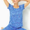 Pajamas^Lilly Pulitzer Pajama Knit Short Sleeve Henley Top Abaco Blue Have It Both Rays