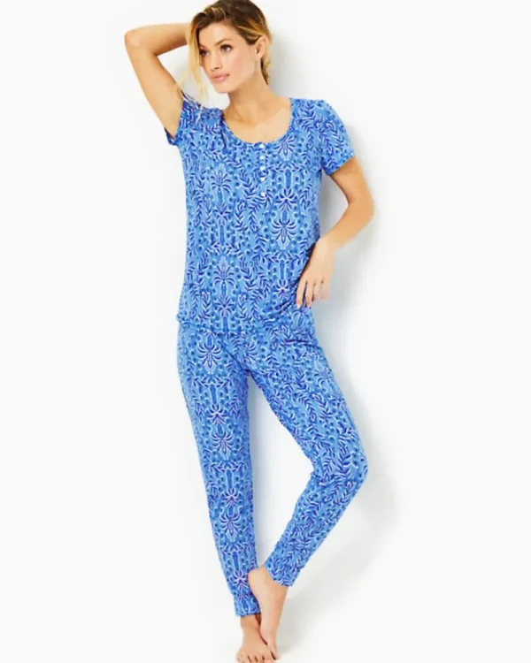 Pajamas^Lilly Pulitzer Pajama Knit Short Sleeve Henley Top Abaco Blue Have It Both Rays