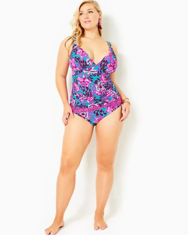 Swim^Lilly Pulitzer Palice Swim Tankini Top Blue Rhapsody Orchid You Not Swim