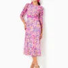 Dresses^Lilly Pulitzer Preslie Long Sleeve Mesh Midi Dress Sand Bar Tropical With A Twist
