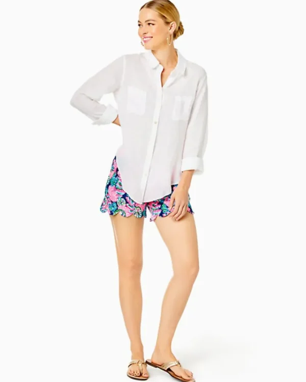 Tops^Lilly Pulitzer Sea View Linen Button Down Top Resort White