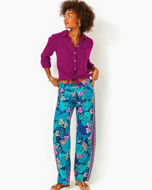 Tops^Lilly Pulitzer Sea View Linen Button Down Top Mulberry X Mulberry