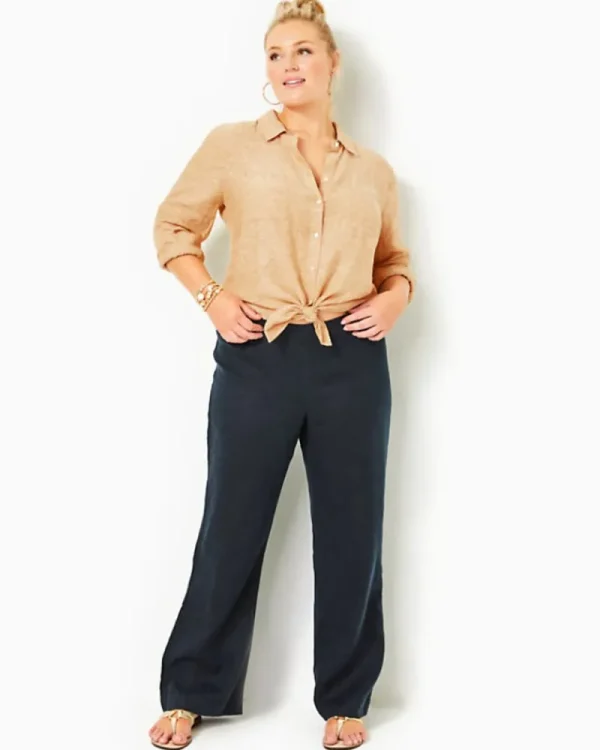 Tops^Lilly Pulitzer Sea View Linen Button Down Top Rattan X Resort White