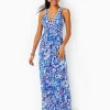 Dresses^Lilly Pulitzer Serena V-Neck Maxi Dress Blue Tang Flocking Fabulous Engineered Knit Dress