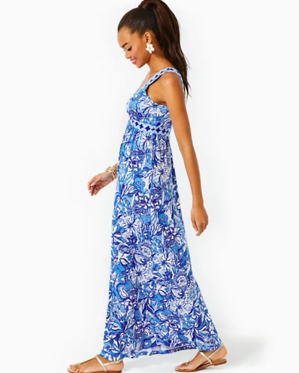 Dresses^Lilly Pulitzer Serena V-Neck Maxi Dress Blue Tang Flocking Fabulous Engineered Knit Dress